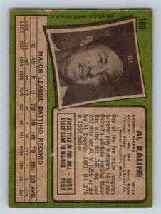 lot 29C image: 1971 Topps Al Kaline #180 Vintage Baseball Card