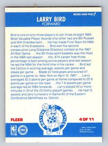 lot 30C image: Larry Bird 1987 Fleer Sticker #4 Vintage Basketball Card