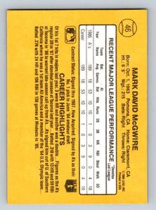 lot 38C image: Mark McGwire RC 1987 Donruss Rated Rookie #46 Baseball Card