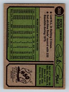 lot 47C image: Pete Rose 1974 Topps #300 Vintage Baseball Card
