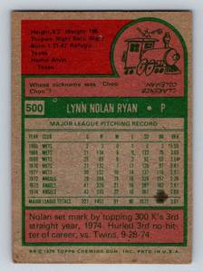 lot 48C image: Nolan Ryan 1975 Topps #500 Vintage Baseball Card