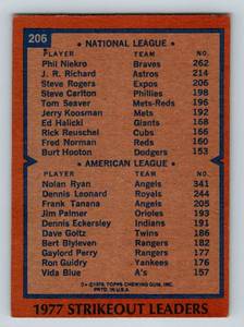 lot 17D image: Nolan Ryan Phil Niekro 1978 Topps #206 Strikeout Leaders Vintage Baseball Card