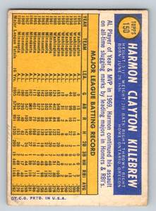 lot 22D image: Harmon Killebrew 1970 Topps #150 Vintage Minnesota Twins Baseball Card