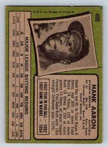 lot 4E image: Hank Aaron 1971 Topps #400 Vintage Baseball Card