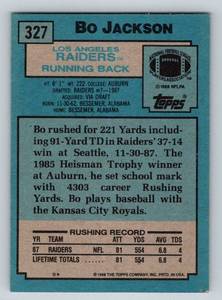 lot 11E image: Bo Jackson RC 1988 Topps #327 Rookie Football Card