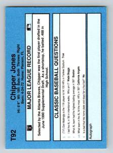 lot 16E image: Chipper Jones RC 1990 Classics #T92 Rookie Baseball Card