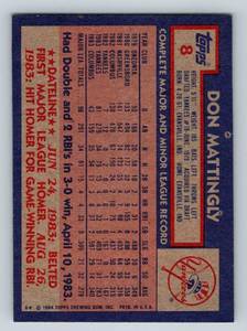 lot 23E image: Don Mattingly RC 1984 Topps #8 Vintage Rookie Baseball Card