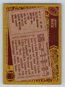 lot 4F image: Jerry Rice RC 1986 Topps #161 Rookie Vintage Football Card