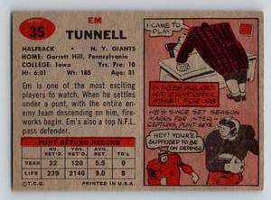 lot 6F image: 1957 Topps Em Tunnell #35 Vintage Football Card