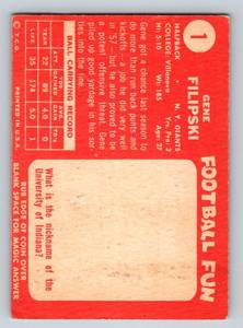 lot 10F image: 1958 Topps Gene Filipski RC #1 Vintage Rookie Football Card