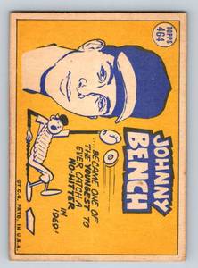 lot 12F image: Johnny Bench 1970 Topps Sporting News #464 Vintage Baseball Card