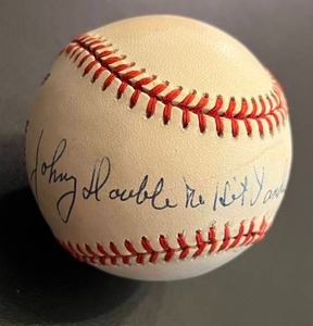 lot 8H image: Johnny Vander Meer Signed Rawlings ONLB White Ball with JSA COA - Inscribed Double No Hit and 61138 61538 - Autographed Baseball