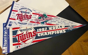 lot 26H image: (2) 1987 World Series Champions Minnesota Twins Baseball Pennants