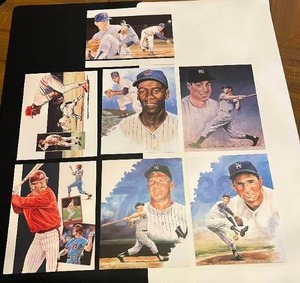 lot 30H image: (7) Baseball Superstar Prints - Nolan Ryan, Mickey Mantle, Sandy Koufax, Mike Schmidt, Joe DiMaggio, Pete Rose, Ernie Banks