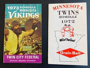 lot 32A image: Vintage 1972 Minnesota Twins and 1973 Minnesota Vikings Schedules - Great Condition - Baseball Football Cards