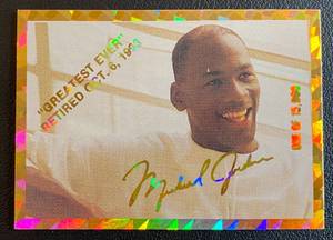 lot 35A image: Michael Jordan 1993-94 Arena Sports Special Retirement Basketball Card, One of 15,000 Made
