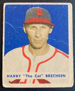 lot 47A image: 1949 Bowman Harry The Car Brecheen #158 Vintage Baseball Card