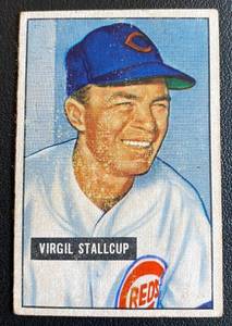 lot 60A image: 1951 Bowman Virgil Stallcup #108 Vintage Baseball Card