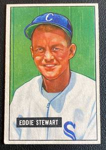 lot 65A image: 1951 Bowamn Eddie Stewart #159 Vintage Baseball Card