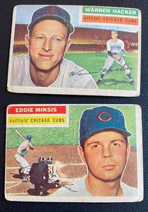 lot 73A image: 1956 Topps 2 Card Lot Eddie Miksis #285 and Warren Hacker #282 Vintage Baseball Cards