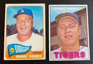 lot 74A image: Johnny Podres 1965 Topps #387 and 1967 Topps #284 Vintage Baseball Cards