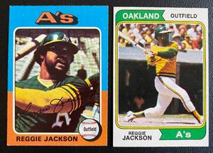 lot 77A image: Reggie Jackson 1974 Topps #130 and 1975 Topps #300 Vintage Baseball Cards