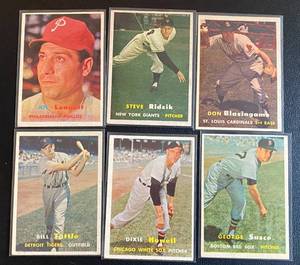 lot 20B image: 1957 Topps 6 Card Vintage Baseball Lot - #47, 72,123, 221, 229, 241