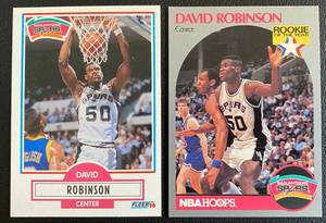lot 27C image: David Robinson 2 Card RC Lot 1990 Fleer #172 and NBA Hoops #270 Rookie Basketball Cards