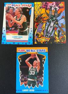lot 31C image: Larry Bird 3 Card Lot - 1989 Fleer All-Stars Sticker #10, 1990 Fleer All-Stars Sticker #2, and 1993 Upper Deck Fanimation Birdman #507 Basketball Cards