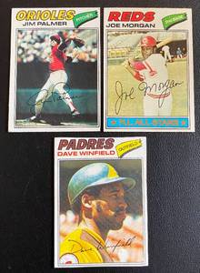 lot 50C image: 1977 Topps 3 Card Superstar HOT Lot - Dave Winfield #390, Jim Palmer #600, Joe Morgan #100 Vintage Baseball Cards