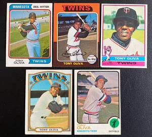 lot 11D image: Tony Oliva 5 Card Lot 1972-1976 Vintage Minnesota Twins Baseball Cards