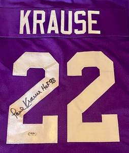 lot 9 image: Paul Krause Signed Minnesota Vikings Jersey With PSA COA