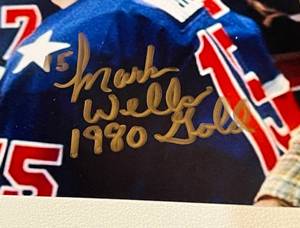 lot 45B image: Mark Wells Signed 8x10 Photo Inscribes 15 1980 Gold Team USA Hockey Olympic Miracle on Ice