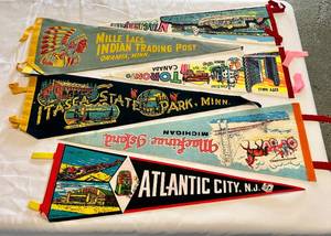 lot 75B image: Lot of 6 Vintage Pennants - Atlantic City, Mackinac Island, Toronto Canada, Niagara Falls, Mille Lacs, Itasca State Park