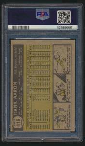 lot 3F image: Hank Aaron 1961 Topps #415 PSA 4 VG-EX Vintage Baseball Card