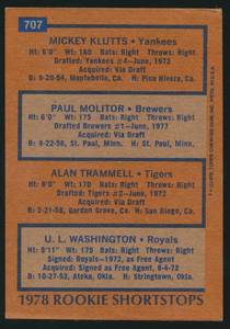 lot 8I image: Paul Molitor  Alan Trammell RC 1978 Topps Rookie Shortstops #707 Vintage Baseball Card