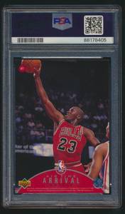 lot 23 image: Michael Jordan PSA 7 NM 1997 Upper Deck Jordan Air Time #AT7 Basketball Card