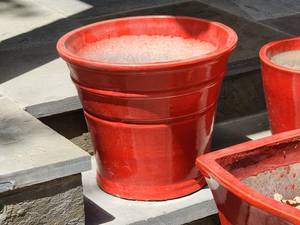 lot 135 image: (3) Assorted Red Heavy Duty Ceramic Planters