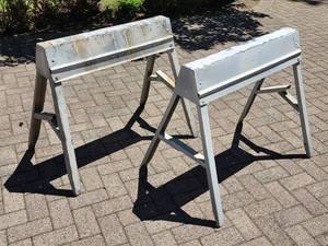 lot 140 image: (2) Lightweight Metal Folding Sawhorses