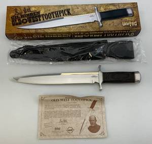 lot 22 image: United Cutlery GIL HIBBEN Old West Toothpick Knife With Leather Sheath (NIB)