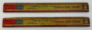 lot 121 image: Vintage PURINA BRAND COW CHOW Advertisement Wood Rulers (VERY COOL)