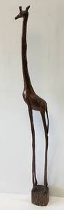 lot 131 image: Large 60 Tall Hand Carved Wooden Giraffe (One Ear Has Damage)
