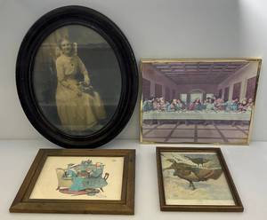 lot 172 image: Misc. Vintage Items Framed Behind Glass