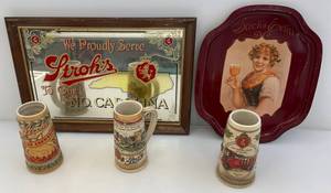 lot 174 image: Vintage Misc. Strohs Beer Items Including Mirror 15 x 21