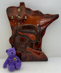 lot 179 image: Misc. Vikings Items Including Handmade Wooden Viking Clock (Works)