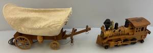 lot 186 image: Vintage Handmade Wooden Train And Stagecoach Light WORKS