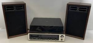 lot 201 image: Montgomery Wards Airline AMFM Stereo (Works) With 8 Track  And Phonograph Record Player (Both Untested)With Speakers