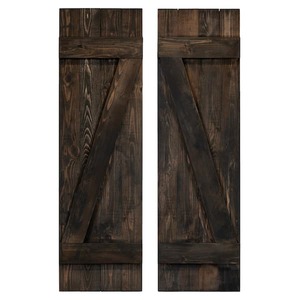 lot 85 image: Dogberry Collections 14 in. x 54 in. Z Slate Wood Board and Batten Shutters Pair in Black