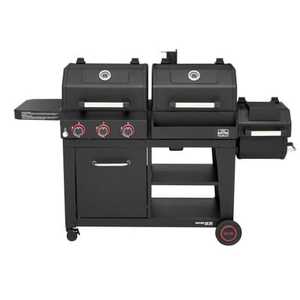 lot 95 image: Nexgrill Oakford 1150 Pro 3-Burner Propane Combo Grill and Offset Charcoal Smoker in Black