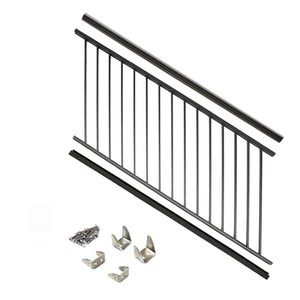lot 107 image: Aria Railing 36 in. x 8 ft. Black Powder Coated Aluminum Preassembled Deck Stair Railing Kit lot of 4